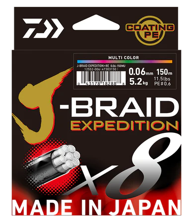 Fishing Line with Low Stretch-Daiwa J-Braid Expedition X8 150m Orange