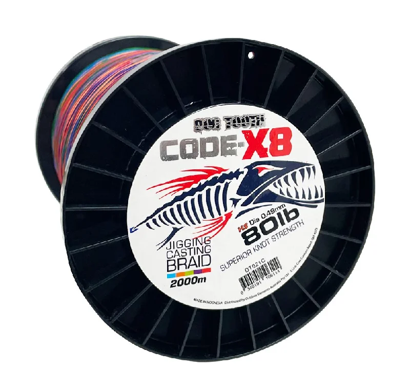 Fishing Line with Strong Drag-Dog Tooth Code X8 80lb Multicolour Braid - Electric Reel/Combo Special Price