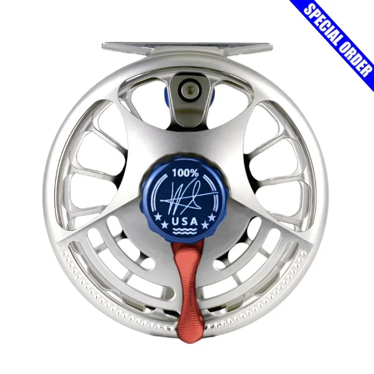 Fishing Reel for Experienced Anglers-Seigler Saltwater Fly Reel - Silver/Red/Blue