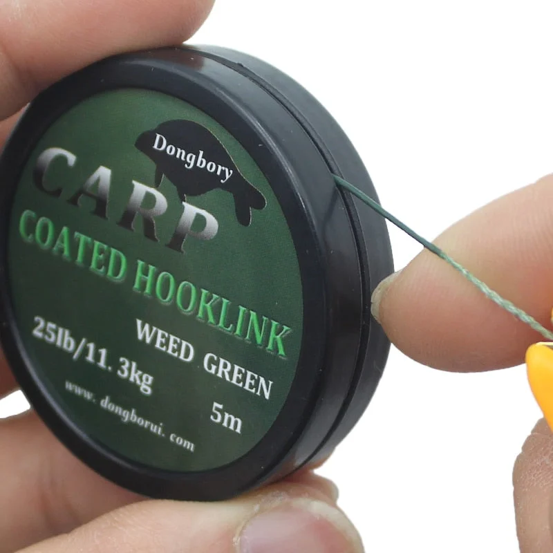 UV-Resistant Fishing Line-1PCS 5m Carp Fishing Line Hook Link Carp Coated Hooklink Braid Line for Hair Rig 15IB 25IB 35IB Carp