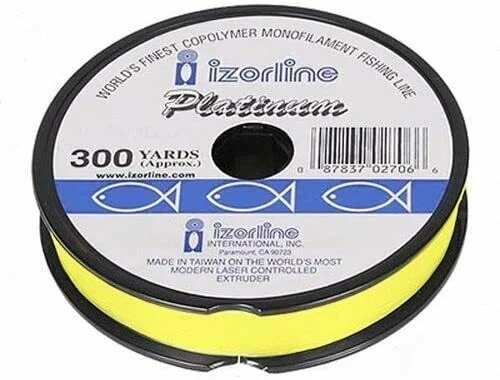 Durable Fluorocarbon Fishing Line-Izorline Platinum Super Co-Polymer Fishing Line 300 Yards Hi Vis Yellow