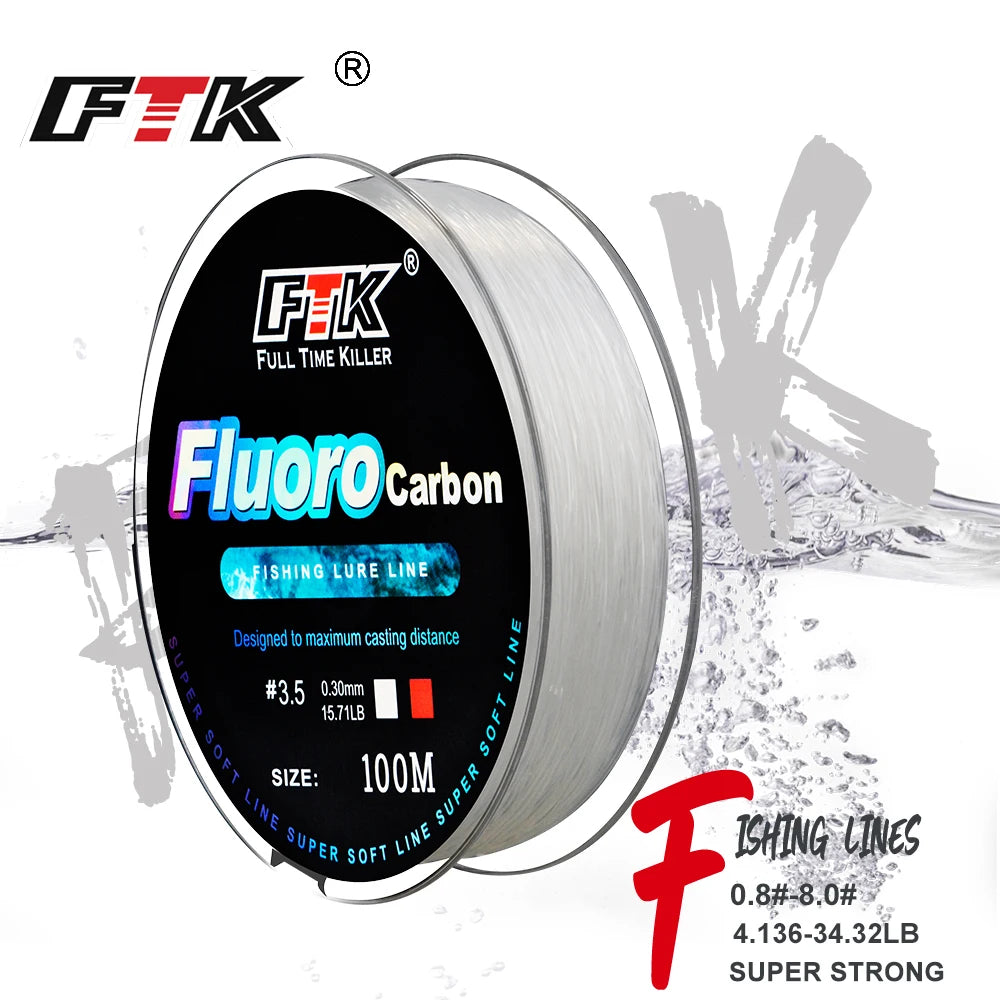 Easy-Cast Fishing Line-FTK 100m Fluorocarbon Fishing Lure Line 4.13-34.32LB Carbon Fiber Leader Fly Fishing Line Super Soft Line Pesca