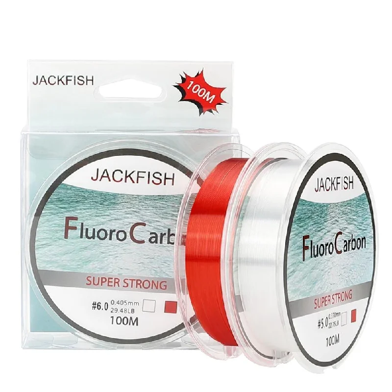 Fishing Line with Superior Knot Strength-JACKFISH 100M Fluorocarbon Fishing Line  red/clear two colors 4-32LB Carbon Fiber Leader Line  fly