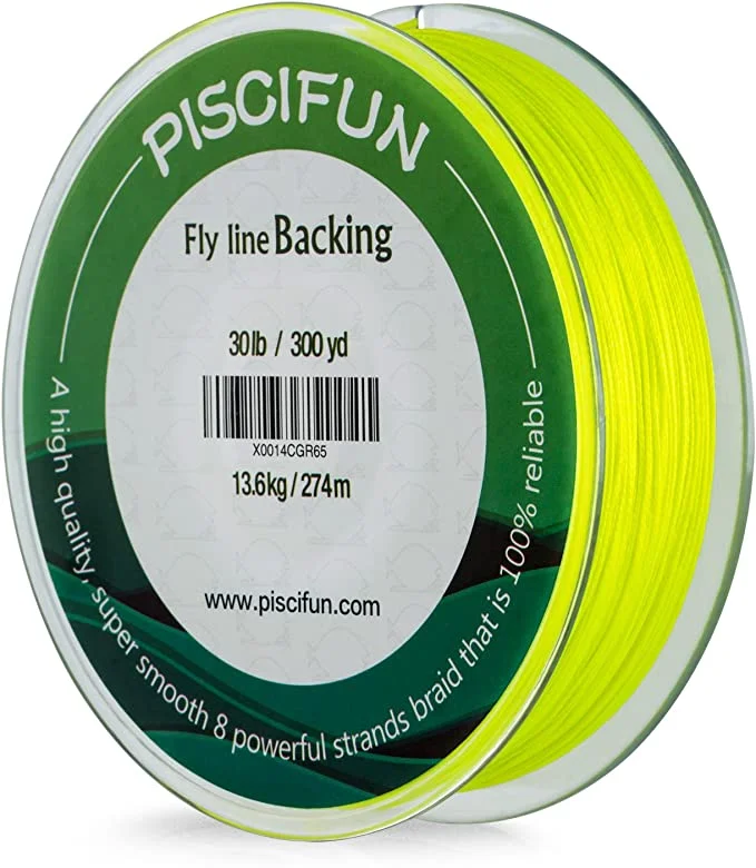 Strong Monofilament Fishing Line-Piscifun Braided Fly Line Backing with Orange White Fluorescent Yellow Color 20lb 30lb 100yd 300yd