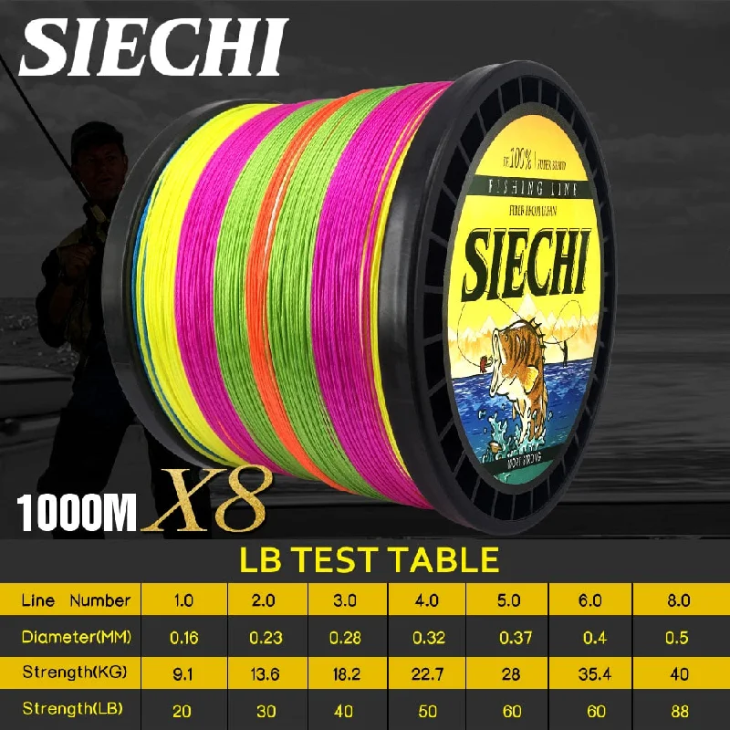 Best Fishing Line for Baitcaster-SIECHI 8 Strands 1000M 500M 300M PE Braided Fishing Line tresse peche