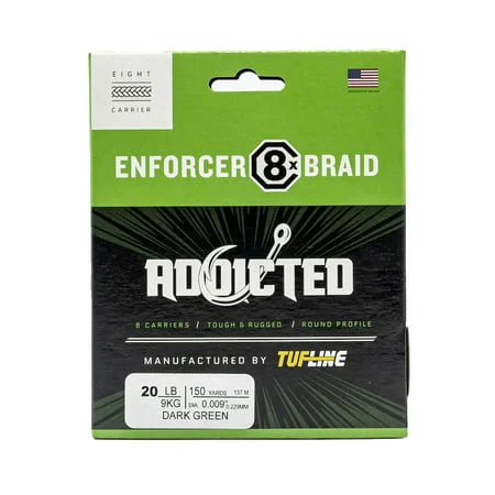 High-Quality Monofilament Fishing Line-Addicted Enforcer 8x Braid by TUF-LINE | 30 Lb.; Dark Green; 150 Yds.