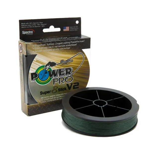 Fishing Line for Catching Trophy Fish-PowerPro Super Slick V2 Braided Line 8lb 1500yds - Moss Green